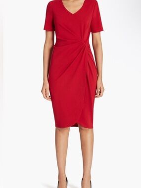 Tahari Red asymmetrical Twist sheath Dress